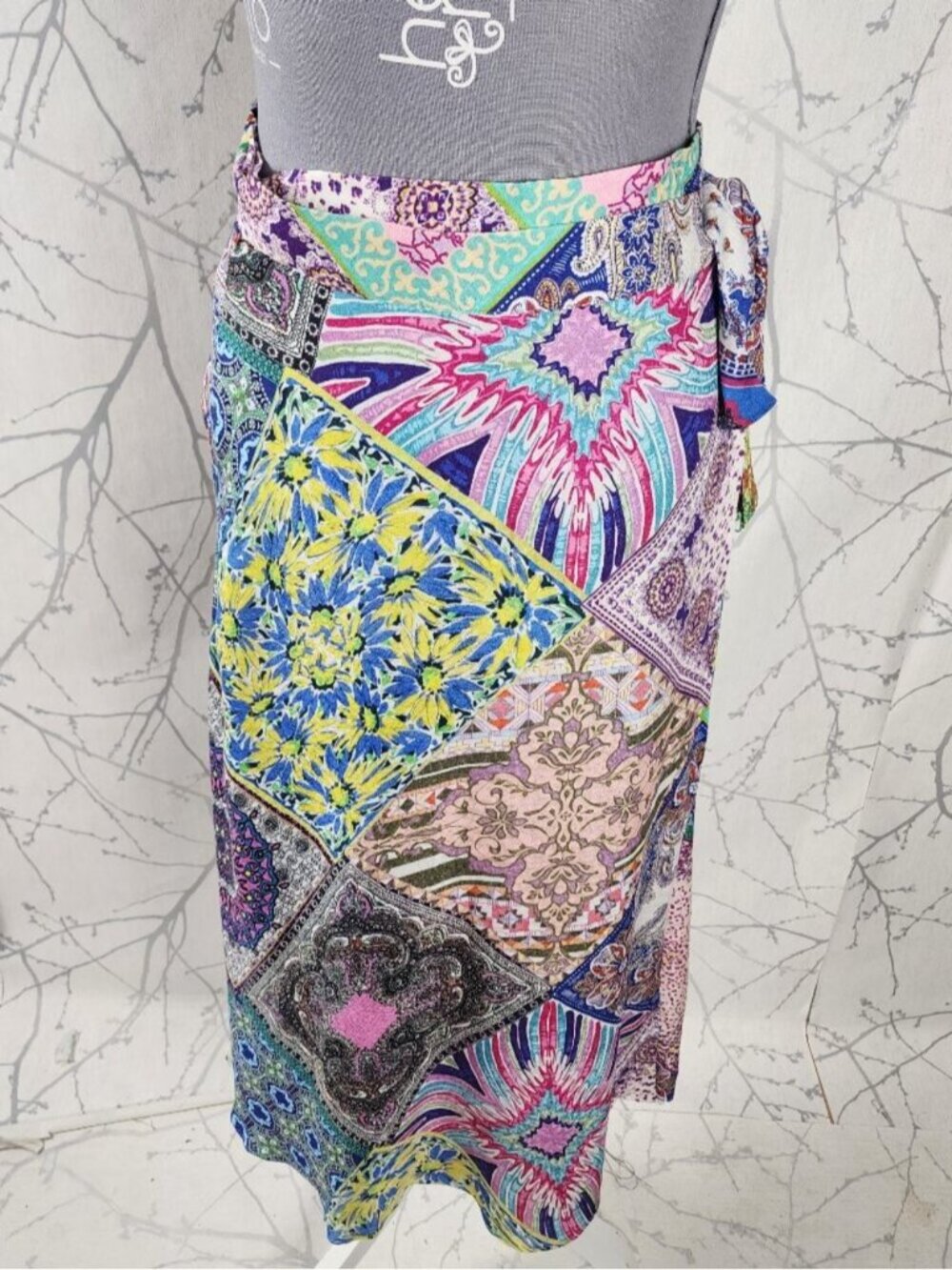 Hale Bob Colorful Floral Patchwork Print Midi Wrap Skirt